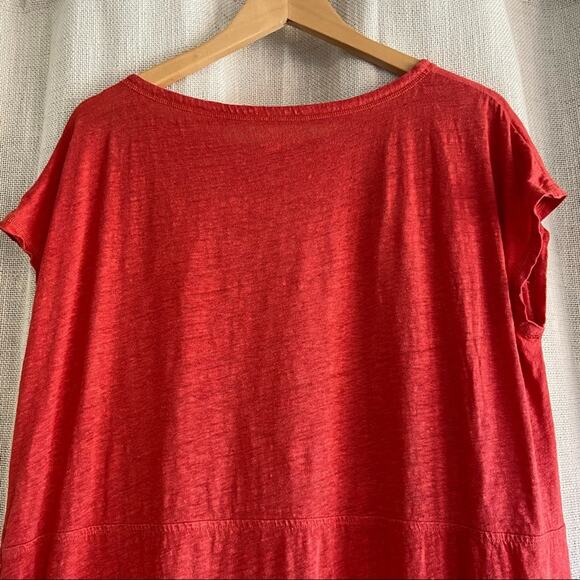 Eileen Fisher Red Orange Linen Short Sleeve T-shirt Dress XS - Picture 4 of 9
